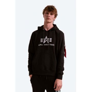 Alpha Industries bluză bluză Alpha Industries 3D Logo Hoody 128341 03 barbati, culoarea negru, cu glugă, cu imprimeu 128341.03-black