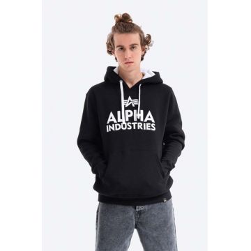 Alpha Industries bluză bluză Alpha Industries Foam Print Hoody 143302 95 barbati, culoarea negru, cu glugă, cu imprimeu 143302.95-black