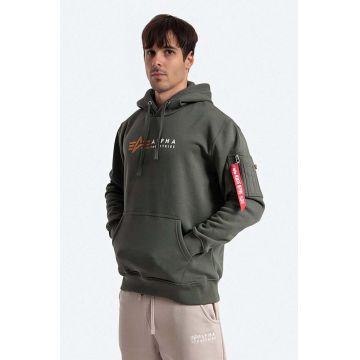 Alpha Industries bluză Label Hoody barbati, culoarea verde, cu glugă, cu imprimeu 118331.142-green