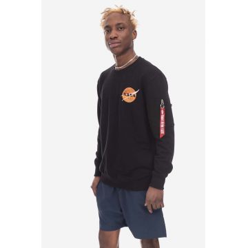 Alpha Industries bluză NASA Davinci Sweater barbati, culoarea negru, cu imprimeu 136303.03-black