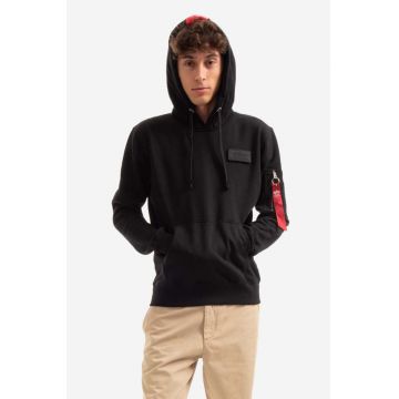 Alpha Industries bluză Red Stripe Hoody bărbați, culoarea negru, cu glugă, uni 178314.03-black