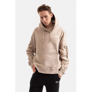 Alpha Industries hanorac de bumbac barbati, culoarea bej, cu glugă, neted 118349.627-cream