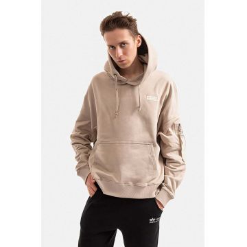 Alpha Industries hanorac de bumbac bărbați, culoarea bej, cu glugă, uni 118349.627-cream