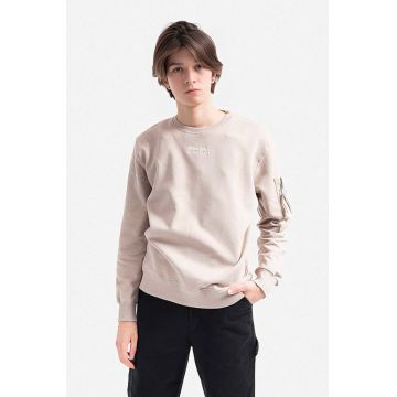 Alpha Industries hanorac de bumbac barbati, culoarea bej, cu imprimeu 118316.627-cream