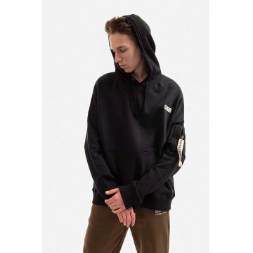 Alpha Industries hanorac de bumbac barbati, culoarea negru, cu glugă, neted 118349.649-black