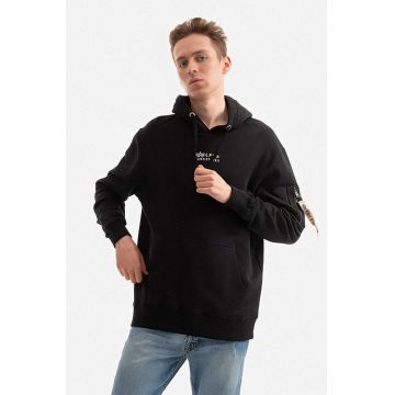 Alpha Industries hanorac de bumbac bărbați, culoarea negru, cu glugă, uni 118350.649-black