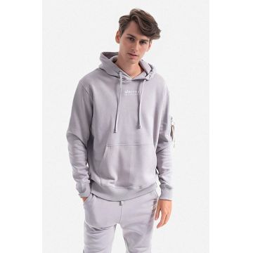 Alpha Industries hanorac de bumbac Organics Emb Hoody bărbați, culoarea gri, cu glugă, cu imprimeu 118350.643-grey