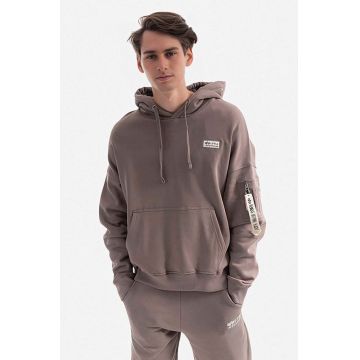 Alpha Industries hanorac de bumbac Organics OS Hoody barbati, culoarea maro, cu glugă, neted 118349.628-brown