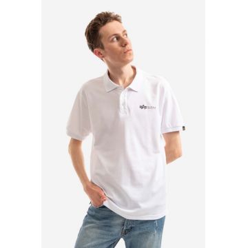Alpha Industries polo de bumbac culoarea alb, neted 106600.09-white