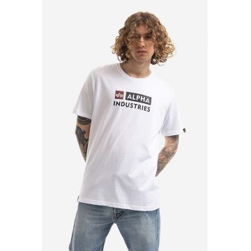 Alpha Industries tricou din bumbac Alpha Block-Logo Tee culoarea alb, cu imprimeu 118507.09-white