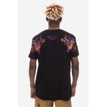 Alpha Industries tricou din bumbac Alpha Industries Dragon EMB T 136506 03 culoarea negru, cu imprimeu 136506.03-black
