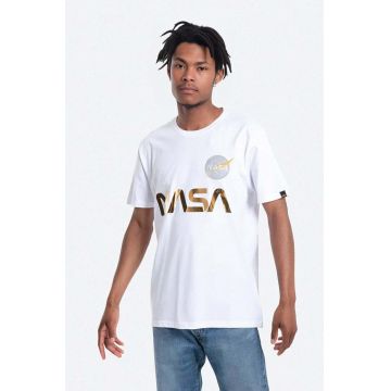 Alpha Industries tricou din bumbac barbati, culoarea alb, cu imprimeu 178501.438-white