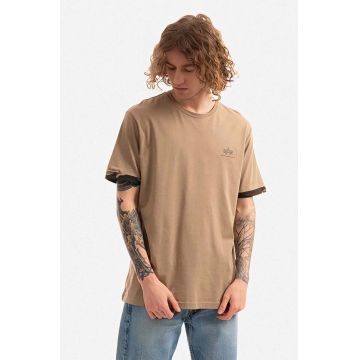Alpha Industries tricou din bumbac barbati, culoarea maro, cu imprimeu 106509.408-brown