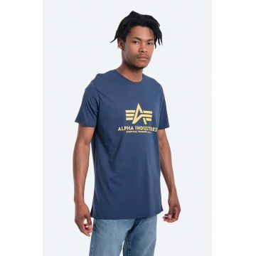 Alpha Industries tricou din bumbac Basic T-Shirt bărbați, cu imprimeu 100501.435-blue