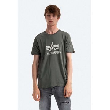 Alpha Industries tricou din bumbac Basic T-Shirt culoarea verde, cu imprimeu 100501.432-green
