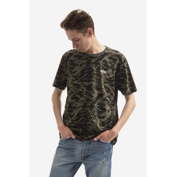 Alpha Industries tricou din bumbac Basic Tee Small Logo Camo culoarea verde, modelator 188505C.634-green
