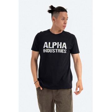 Alpha Industries tricou din bumbac Camo culoarea negru, cu imprimeu 156513.595-black