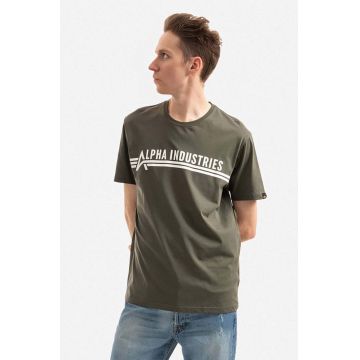 Alpha Industries tricou din bumbac culoarea verde, cu model 126505.142-green