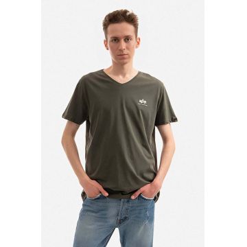 Alpha Industries tricou din bumbac culoarea verde, neted 106513.142-green
