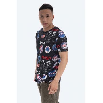 Alpha Industries tricou din bumbac Nasa Aop culoarea negru, modelator 116503.03-black