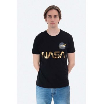 Alpha Industries tricou din bumbac NASA Reflective T culoarea negru, cu imprimeu 178501.365-black