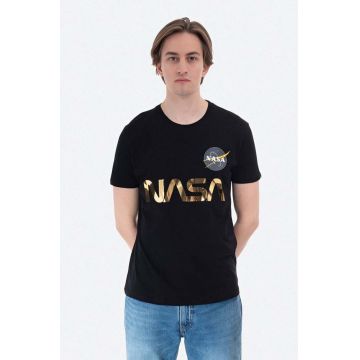 Alpha Industries tricou din bumbac NASA Reflective T culoarea negru, cu imprimeu 178501.365-black