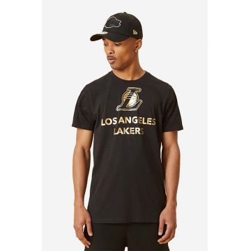 New Era tricou din bumbac Metallic Lakers culoarea negru, cu imprimeu 12893105-black