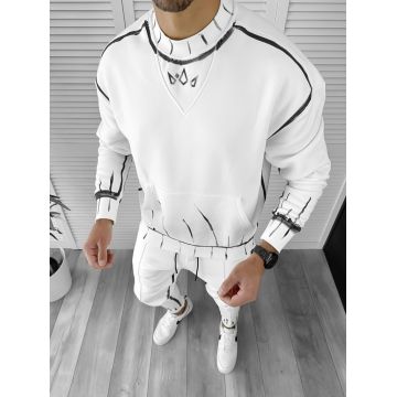 Trening barbati slim fit Pantaloni + Hanorac alb 3031 75-5