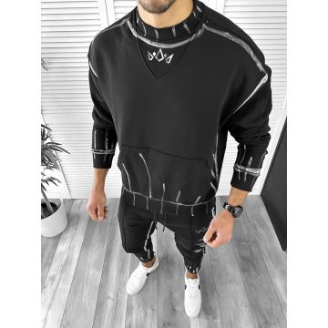 Trening barbati slim fit Pantaloni + Hanorac negru 3031 37-2.2