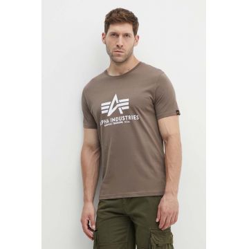 Alpha Industries tricou din bumbac Basic T-Shirt bărbați, culoarea bej, cu imprimeu 100501.183