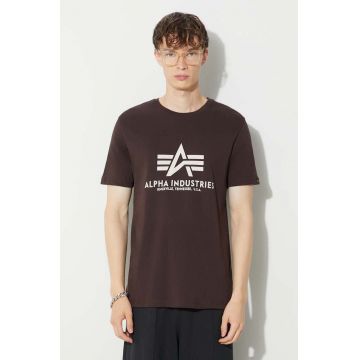 Alpha Industries tricou din bumbac Basic T-Shirt bărbați, culoarea maro, cu imprimeu 100501.696
