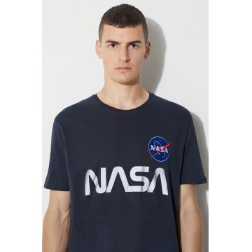 Alpha Industries tricou din bumbac culoarea albastru marin, cu imprimeu