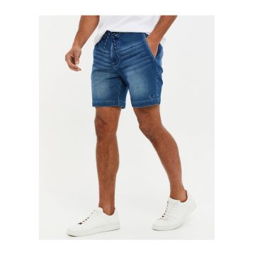 Bermude din denim cu snur in talie Plaza 3605