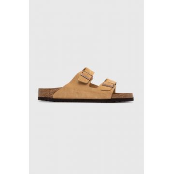 Birkenstock papuci din piele bărbați, culoarea bej 1026190