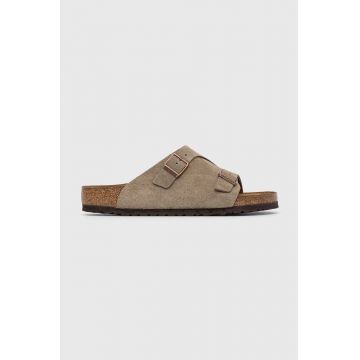 Birkenstock papuci din piele bărbați, culoarea gri