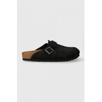 Birkenstock papuci din piele bărbați, culoarea negru