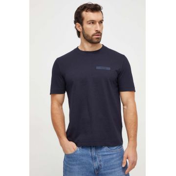 Boss Orange tricou din bumbac barbati, culoarea albastru marin, neted