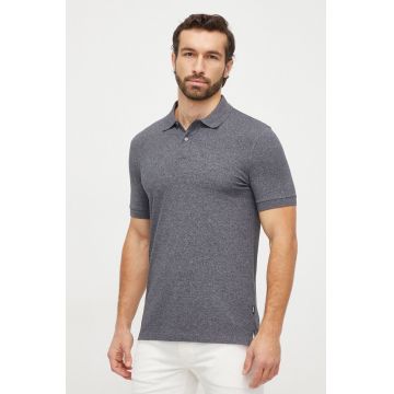 BOSS polo de bumbac culoarea gri, neted