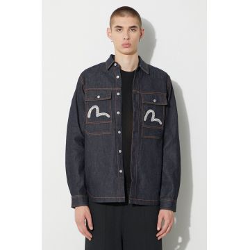 Evisu cămașă din denim Cloud Element Seagull bărbați, culoarea bleumarin, cu guler clasic, regular, 2EAHTM3SL7031XXCT