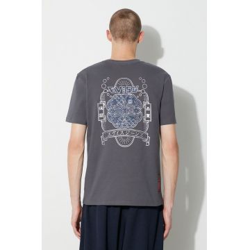 Evisu tricou din bumbac Seagull&Kamon AOP barbati, culoarea gri, cu imprimeu, 2EAHTM3TS7079XXCT