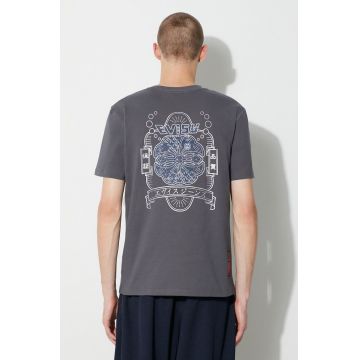 Evisu tricou din bumbac Seagull&Kamon AOP bărbați, culoarea gri, cu imprimeu, 2EAHTM3TS7079XXCT