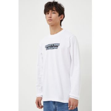 G-Star Raw longsleeve din bumbac culoarea alb, cu imprimeu