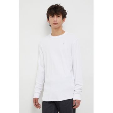 G-Star Raw longsleeve din bumbac culoarea alb, neted