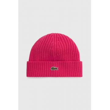 Lacoste caciula de lana culoarea roz, de lana