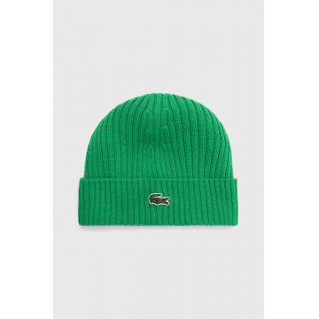 Lacoste caciula de lana culoarea verde, de lana