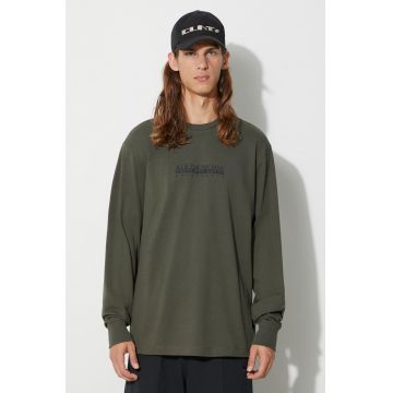 Napapijri longsleeve din bumbac S-BOX LS 3 culoarea verde, cu imprimeu, NP0A4GK7GE41
