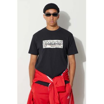 Napapijri tricou din bumbac S-ANDESITE barbati, culoarea albastru marin, cu imprimeu, NP0A4HFT0411