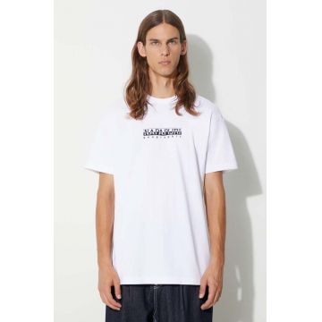 Napapijri tricou din bumbac S-BOX SS 4 culoarea alb, cu imprimeu, NP0A4H8S0021