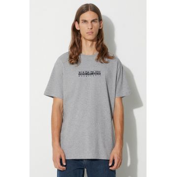 Napapijri tricou din bumbac S-BOX SS 4 culoarea gri, melanj, NP0A4H8S1601