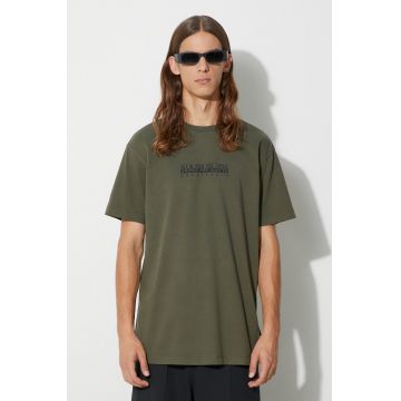 Napapijri tricou din bumbac S-BOX SS 4 culoarea verde, cu imprimeu, NP0A4H8SGE41